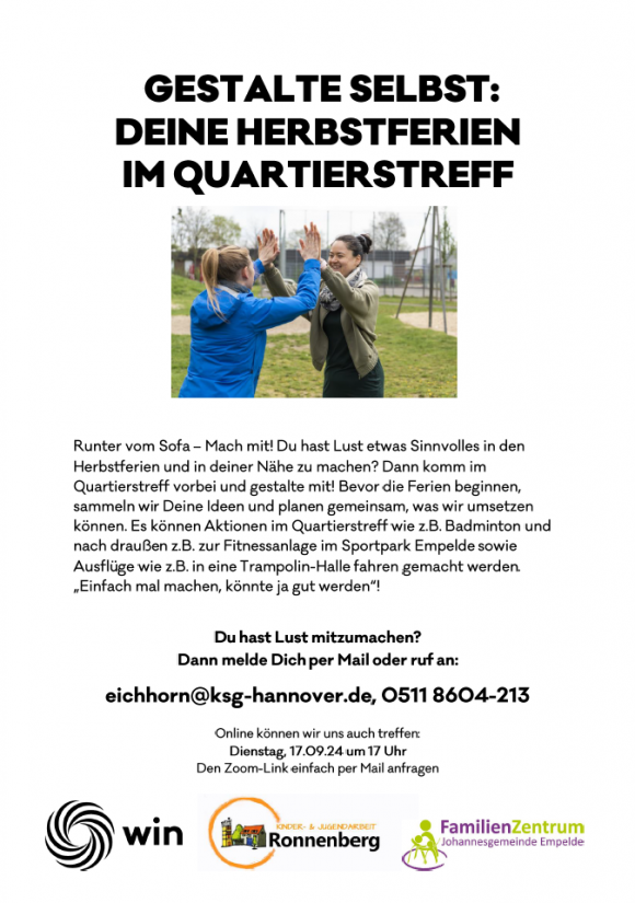 Gestalte selbst: Deine Herbstferien im Quartierstreff